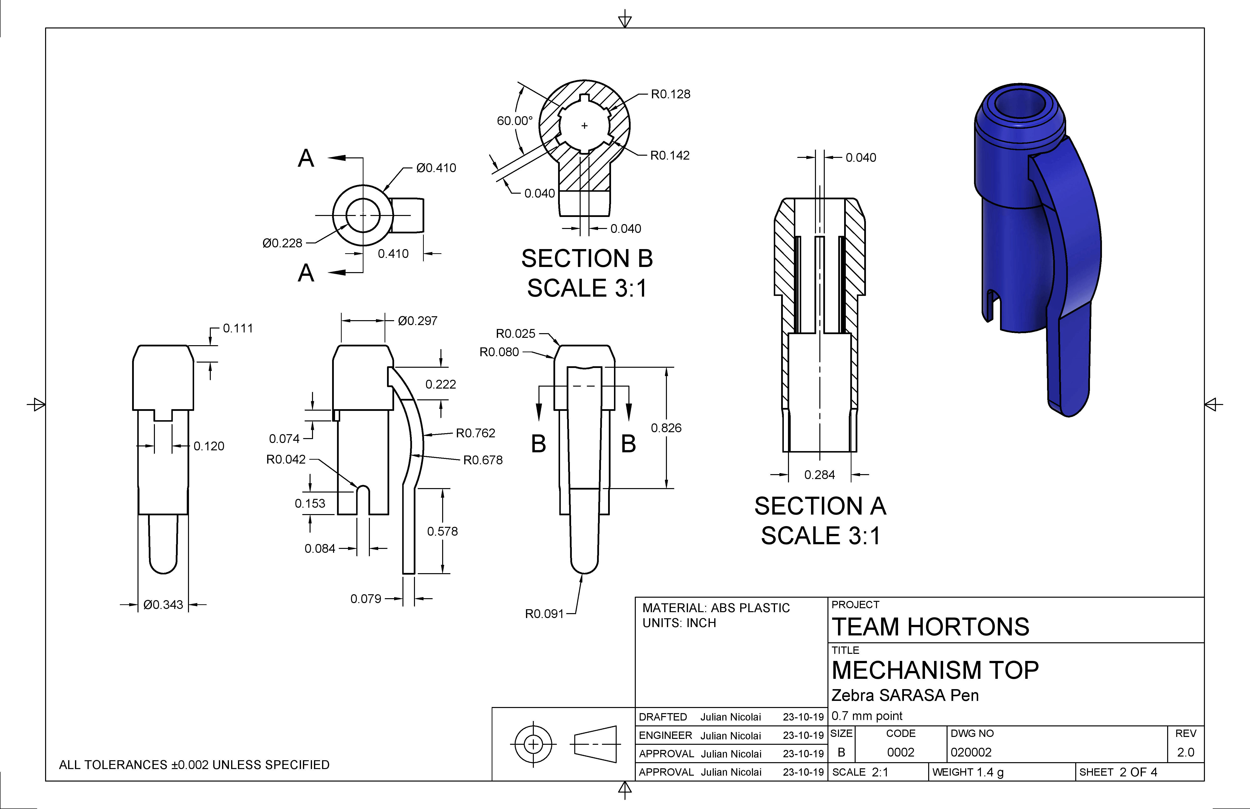 Pen Top Technical Drawing