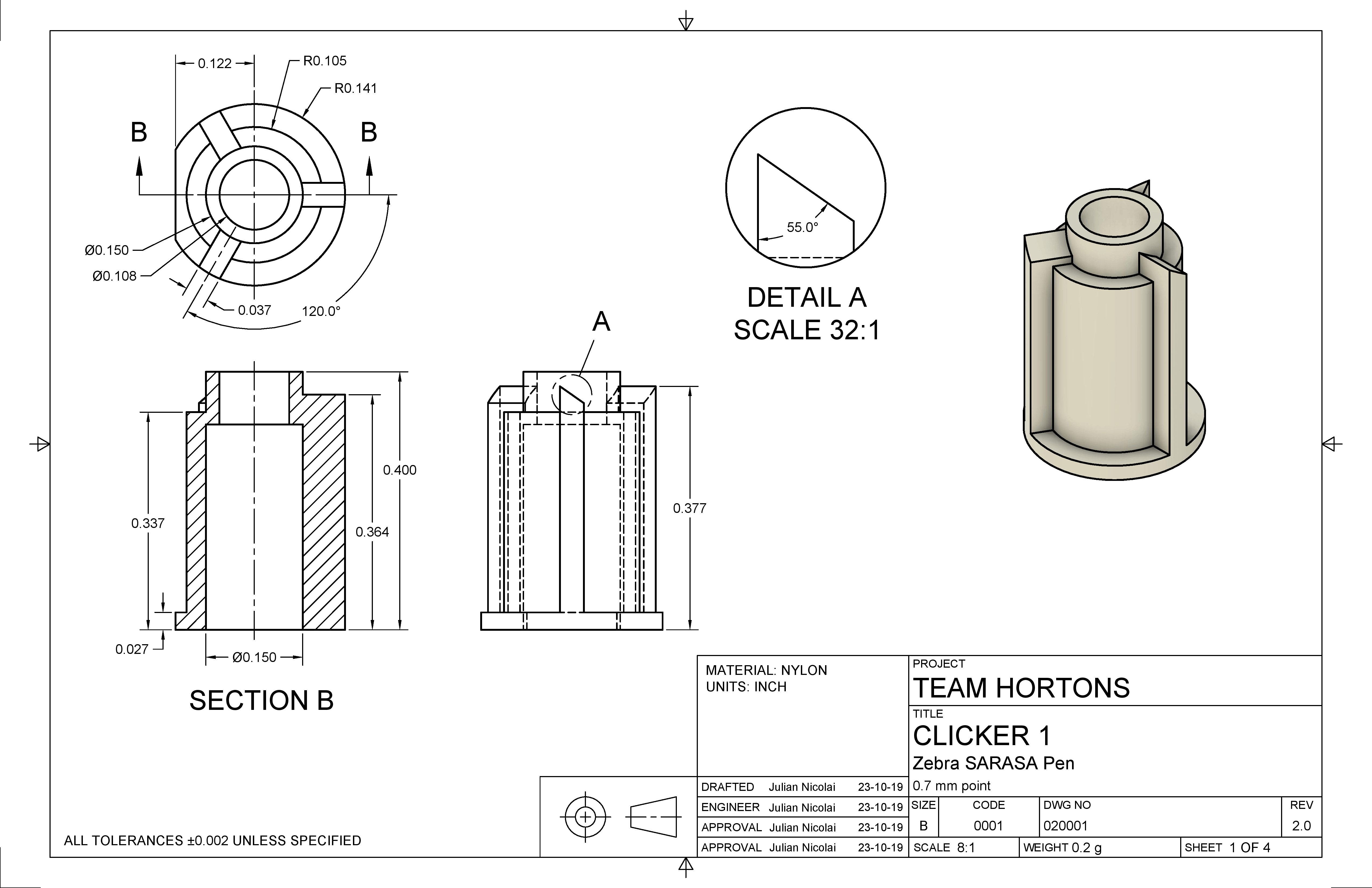 Short Clicker Technical Drawing