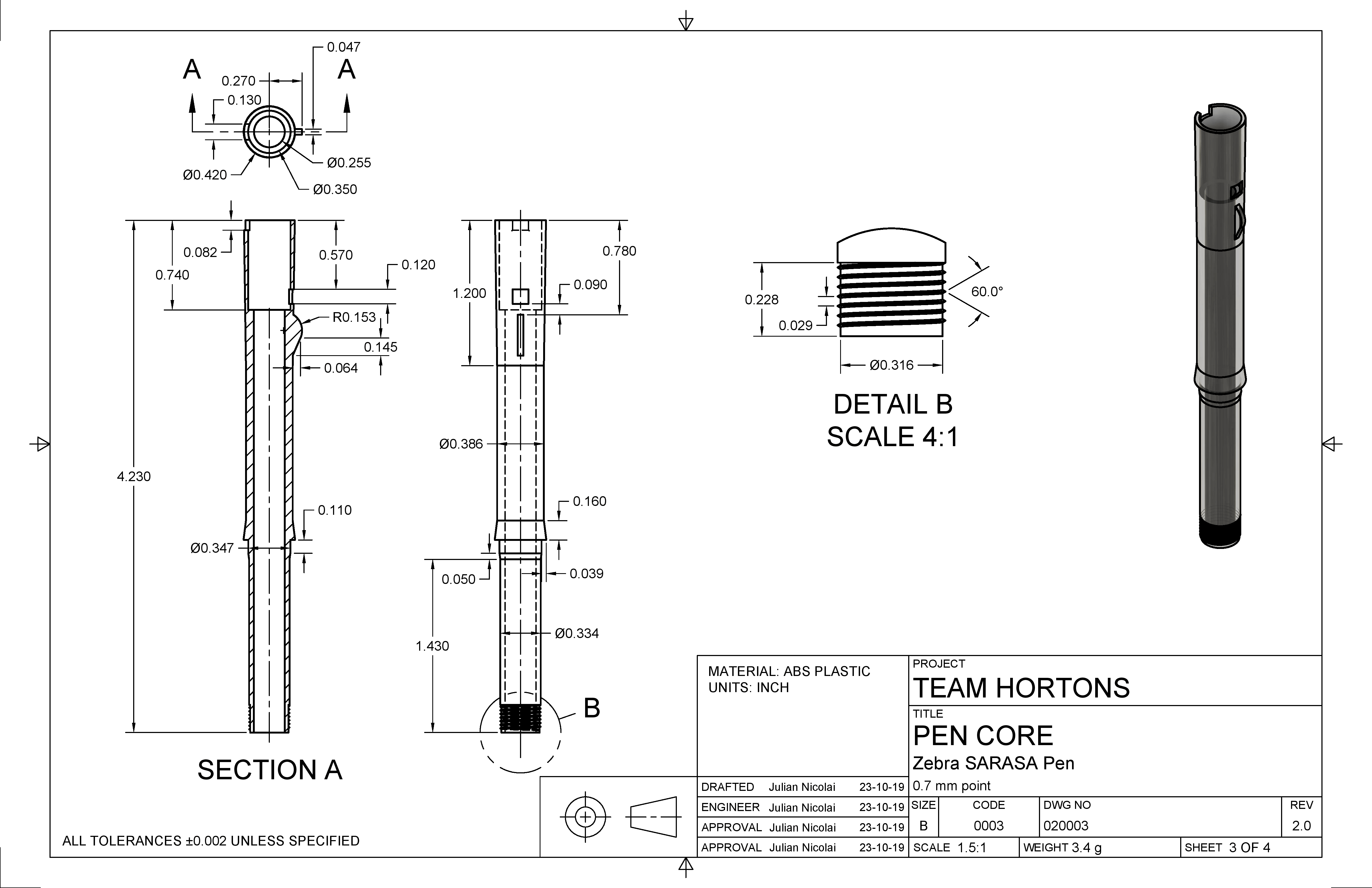 Pen Core Technical Drawing