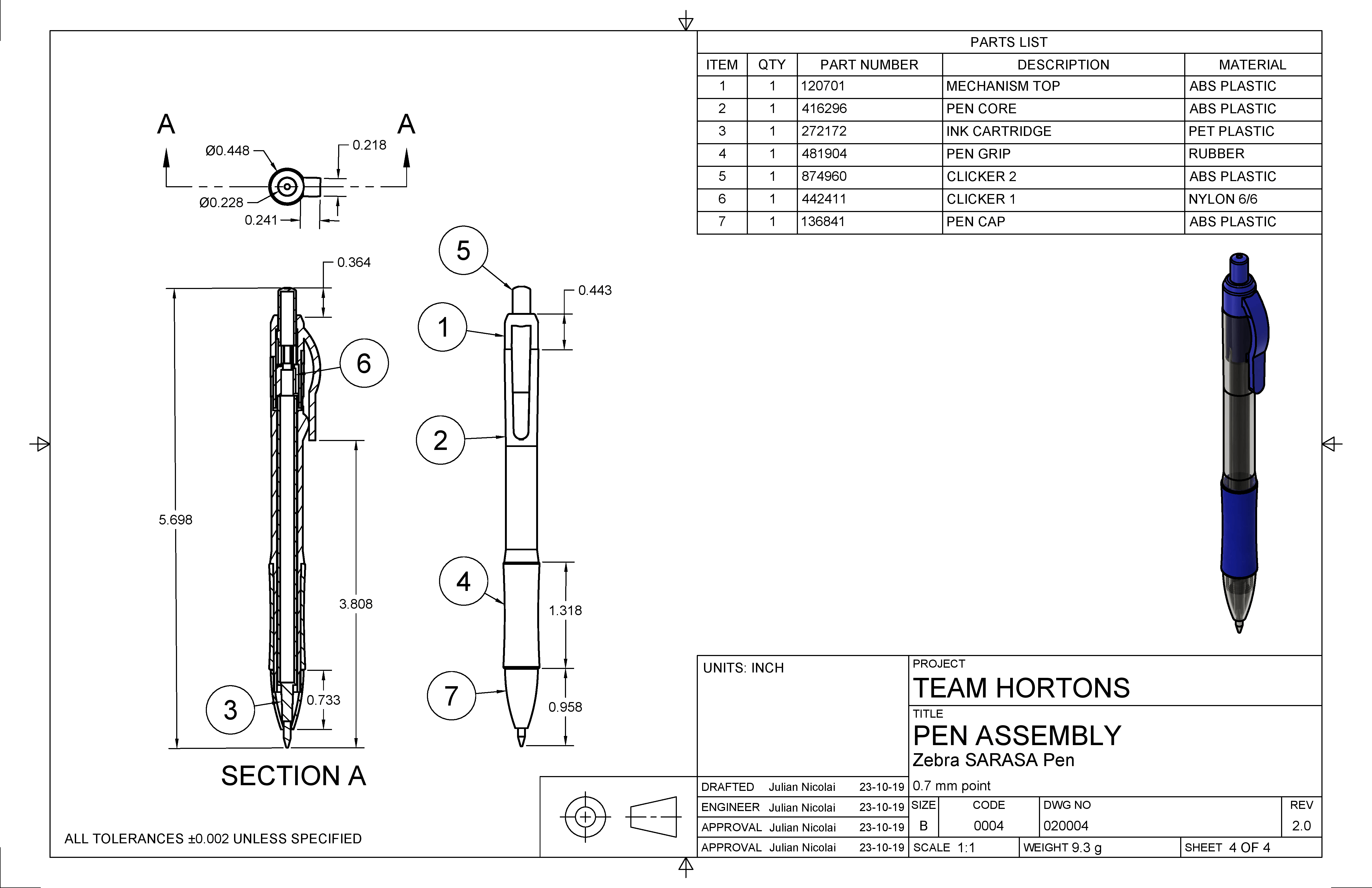 Pen Assembly Technical Drawing